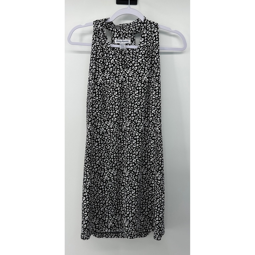 Tommy Bahama Womens XXS Leopard Print‎ Halter Shift Dress Black White Mini